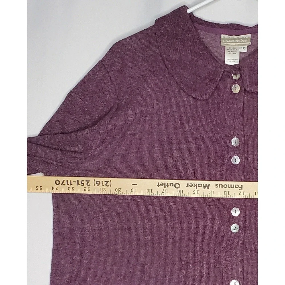 Coldwater Creek Womens 1X Purple Heather Knit Skirt Cardigan Top Set Midi H13534